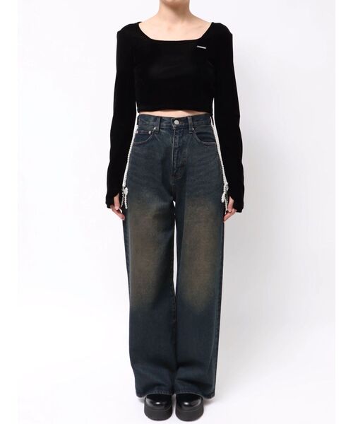 EMODA（エモダ）の「サイドパールルーズジーンズ（デニムパンツ・レディース・インディゴブルー/ブラック・SMALL/MEDIUM）」の14枚目の写真