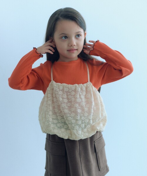 green label relaxing（グリーンレーベルリラクシング）の「起毛レースキャミ×テレコロング Tシャツ セット / キッズ（Tシャツ/カットソー・キッズ・コバルトブルー/オレンジ・130cm/140cm/150cm/160cm/120cm/100cm/110cm）」の2枚目の写真