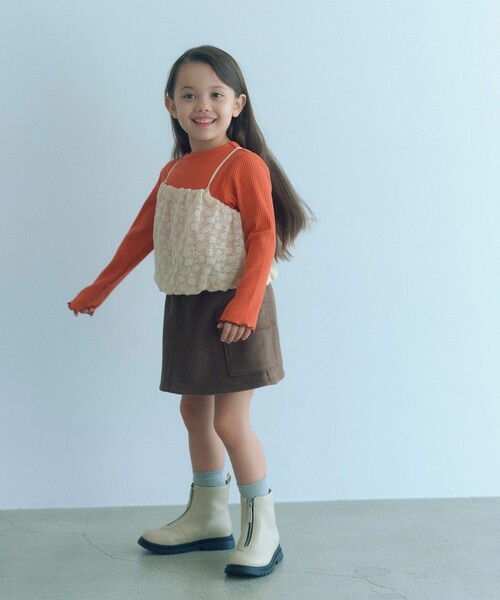 green label relaxing（グリーンレーベルリラクシング）の「起毛レースキャミ×テレコロング Tシャツ セット / キッズ（Tシャツ/カットソー・キッズ・コバルトブルー/オレンジ・130cm/140cm/150cm/160cm/120cm/100cm/110cm）」の3枚目の写真