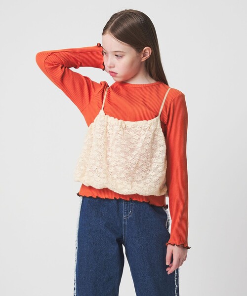 green label relaxing（グリーンレーベルリラクシング）の「起毛レースキャミ×テレコロング Tシャツ セット / キッズ（Tシャツ/カットソー・キッズ・コバルトブルー/オレンジ・130cm/140cm/150cm/160cm/120cm/100cm/110cm）」の10枚目の写真