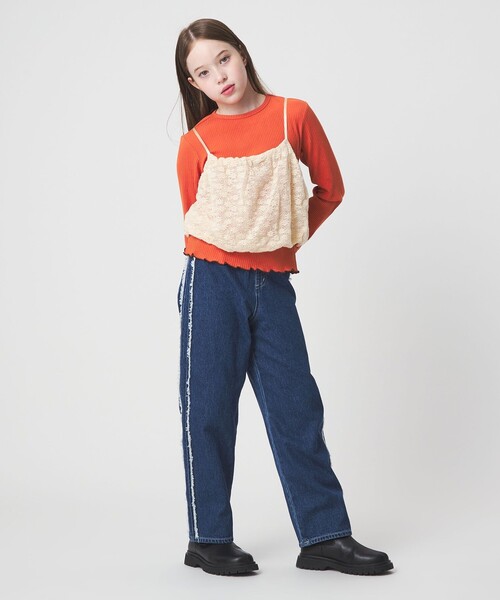 green label relaxing（グリーンレーベルリラクシング）の「起毛レースキャミ×テレコロング Tシャツ セット / キッズ（Tシャツ/カットソー・キッズ・コバルトブルー/オレンジ・130cm/140cm/150cm/160cm/120cm/100cm/110cm）」の11枚目の写真