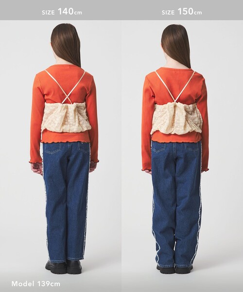 green label relaxing（グリーンレーベルリラクシング）の「起毛レースキャミ×テレコロング Tシャツ セット / キッズ（Tシャツ/カットソー・キッズ・コバルトブルー/オレンジ・130cm/140cm/150cm/160cm/120cm/100cm/110cm）」の14枚目の写真