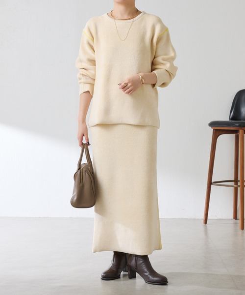 COLLAGE GALLARDAGALANTE（コラージュガリャルダガランテ）の「モールダブルフェイスニットアップ（ワンピース・レディース・チャコールグレー/オフホワイト・FREE）」の3枚目の写真