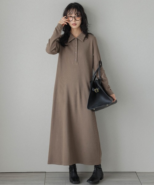 セール】ポロ襟ロングワンピース（ワンピース）｜La-gemme