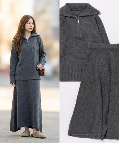 L LABEL(エルラベル)の「ニット&スカート2点セットアップ(セットアップ・レディース・ホワイト/ベージュ/ダークグレー・FREE)」の3枚目の写真