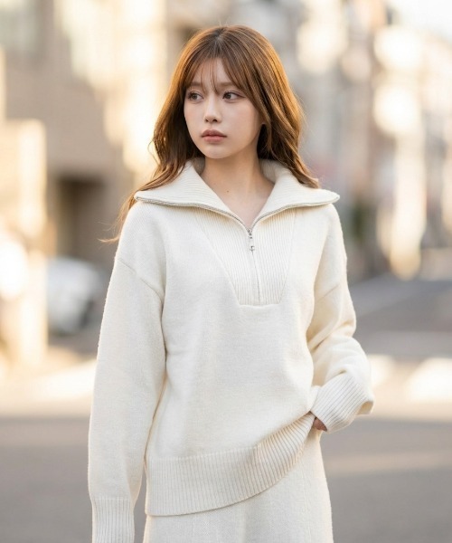 L LABEL(エルラベル)の「ニット&スカート2点セットアップ(セットアップ・レディース・ホワイト/ベージュ/ダークグレー・FREE)」の9枚目の写真