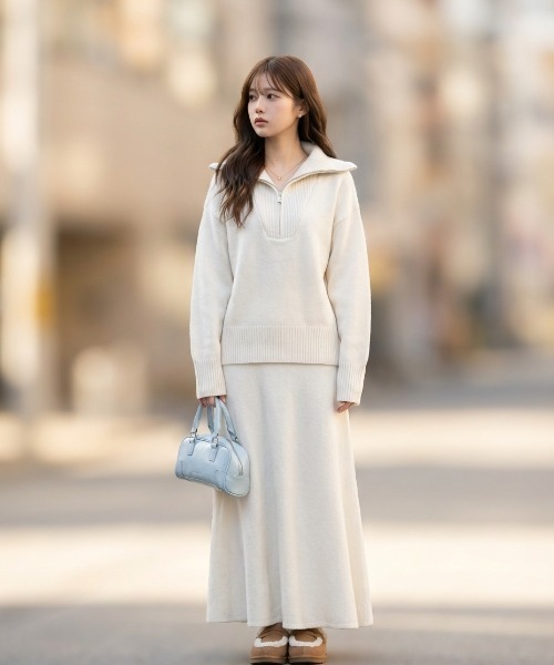 L LABEL(エルラベル)の「ニット&スカート2点セットアップ(セットアップ・レディース・ホワイト/ベージュ/ダークグレー・FREE)」の11枚目の写真