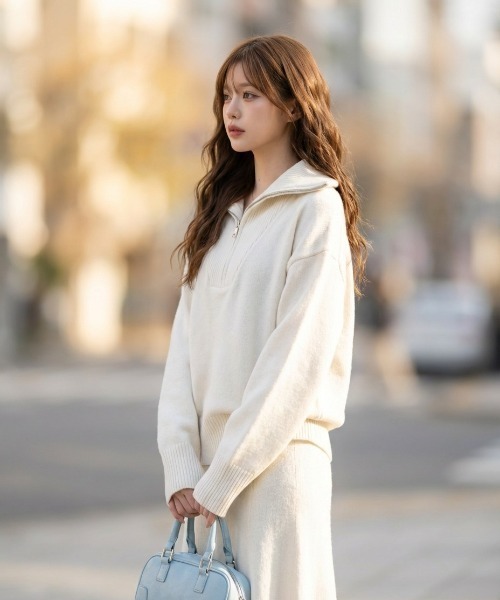 L LABEL(エルラベル)の「ニット&スカート2点セットアップ(セットアップ・レディース・ホワイト/ベージュ/ダークグレー・FREE)」の12枚目の写真