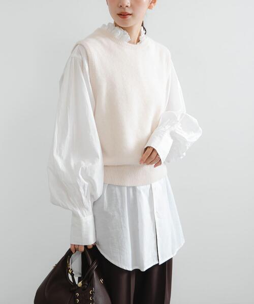 crinkle crinkle crinkle 白シャツ VONIQUE / crinkle crinkle crinkle/FRILL COLLER shirt (WHT)