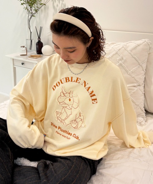 DOUBLE NAME（ダブルネーム）の「Dino Plushies Club刺しゅうプルオーバー（Tシャツ/カットソー・レディース・グリーン/ライトグレー/オフホワイト・FREE）」の15枚目の写真