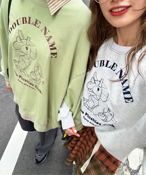 DOUBLE NAME（ダブルネーム）の「Dino Plushies Club刺しゅうプルオーバー（Tシャツ/カットソー・レディース・グリーン/ライトグレー/オフホワイト・FREE）」の20枚目の写真
