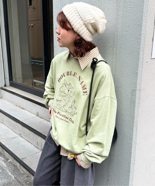 DOUBLE NAME（ダブルネーム）の「Dino Plushies Club刺しゅうプルオーバー（Tシャツ/カットソー・レディース・グリーン/ライトグレー/オフホワイト・FREE）」の9枚目の写真