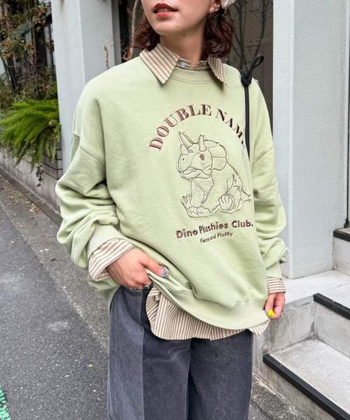 DOUBLE NAME（ダブルネーム）の「Dino Plushies Club刺しゅうプルオーバー（Tシャツ/カットソー・レディース・グリーン/ライトグレー/オフホワイト・FREE）」の10枚目の写真