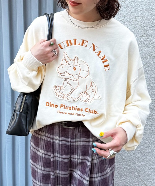 DOUBLE NAME（ダブルネーム）の「Dino Plushies Club刺しゅうプルオーバー（Tシャツ/カットソー・レディース・グリーン/ライトグレー/オフホワイト・FREE）」の7枚目の写真