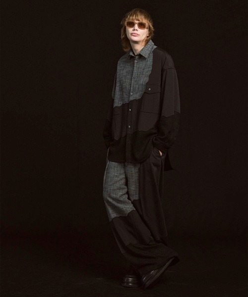 UNISEX》Zigzag Different Material Docking Slacks/ジグザグ異素材