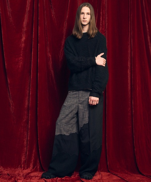 UNISEX》Zigzag Different Material Docking Slacks/ジグザグ異素材