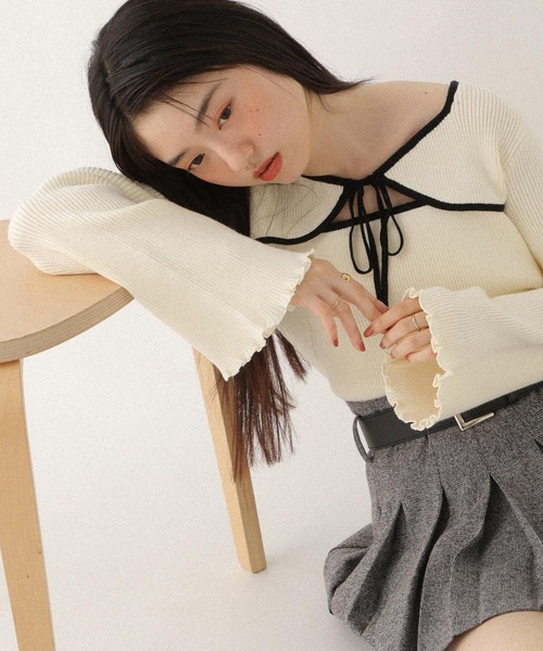 Heather(ヘザー)の「2WAYフロントカットアウトニット 608404(ニット/セーター・レディース・ネイビー/アイボリー/ブラウン・FREE)」の9枚目の写真
