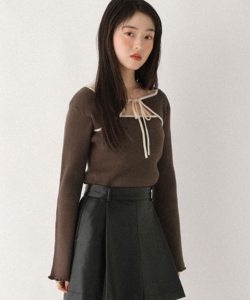 Heather(ヘザー)の「2WAYフロントカットアウトニット 608404(ニット/セーター・レディース・ネイビー/アイボリー/ブラウン・FREE)」の13枚目の写真