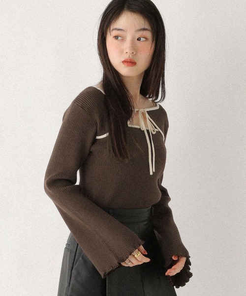 Heather(ヘザー)の「2WAYフロントカットアウトニット 608404(ニット/セーター・レディース・ネイビー/アイボリー/ブラウン・FREE)」の14枚目の写真