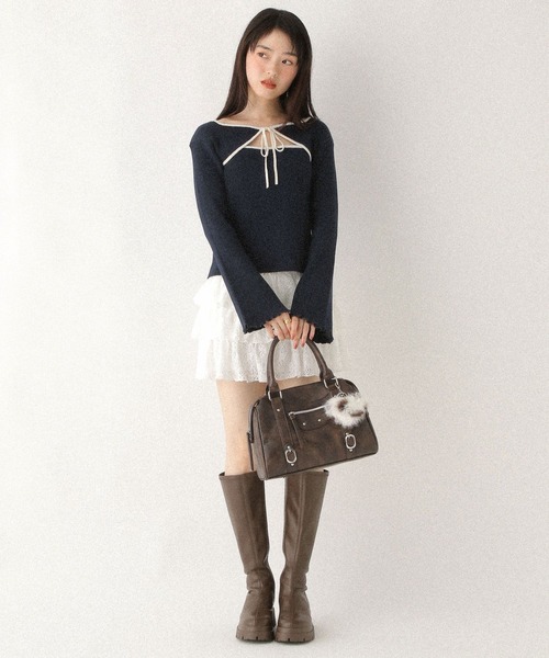 Heather(ヘザー)の「2WAYフロントカットアウトニット 608404(ニット/セーター・レディース・ネイビー/アイボリー/ブラウン・FREE)」の15枚目の写真