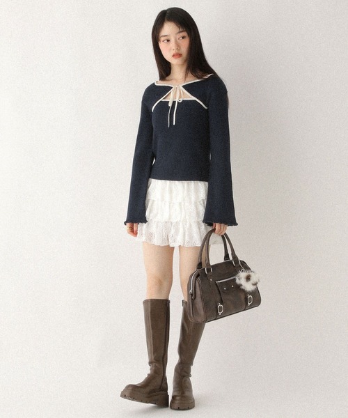 Heather(ヘザー)の「2WAYフロントカットアウトニット 608404(ニット/セーター・レディース・ネイビー/アイボリー/ブラウン・FREE)」の16枚目の写真