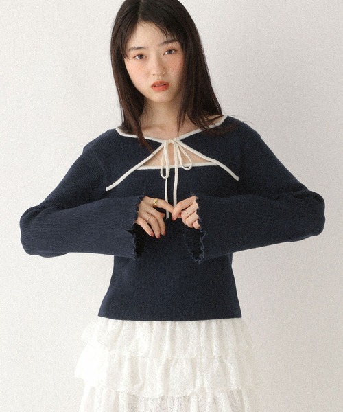Heather(ヘザー)の「2WAYフロントカットアウトニット 608404(ニット/セーター・レディース・ネイビー/アイボリー/ブラウン・FREE)」の18枚目の写真