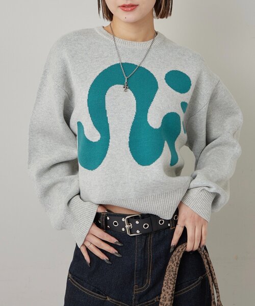 WHO'S WHO gallery（フーズフーギャラリー）の「【COOPER】Mgロゴジャガードニット（ニット/セーター・レディース・ブラック/ホワイト/ネイビー・MEDIUM/SMALL）」の2枚目の写真