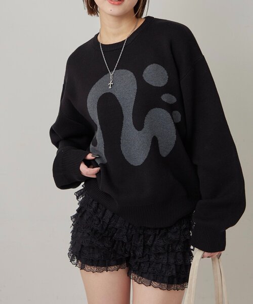 WHO'S WHO gallery（フーズフーギャラリー）の「【COOPER】Mgロゴジャガードニット（ニット/セーター・レディース・ブラック/ホワイト/ネイビー・MEDIUM/SMALL）」の3枚目の写真