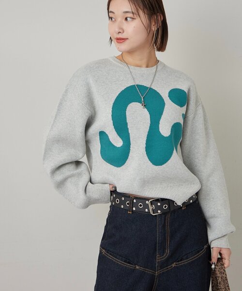 WHO'S WHO gallery（フーズフーギャラリー）の「【COOPER】Mgロゴジャガードニット（ニット/セーター・レディース・ブラック/ホワイト/ネイビー・MEDIUM/SMALL）」の4枚目の写真