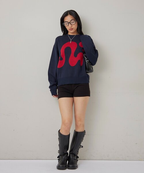 WHO'S WHO gallery（フーズフーギャラリー）の「【COOPER】Mgロゴジャガードニット（ニット/セーター・レディース・ブラック/ホワイト/ネイビー・MEDIUM/SMALL）」の20枚目の写真