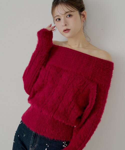 Chico（チコ）の「リブデザインオフショルルーズニット（ニット/セーター・レディース・グレー/ベージュ/ブラウン/アイボリー/レッド・FREE）」の18枚目の写真