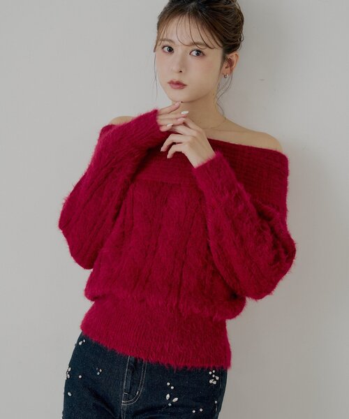 Chico（チコ）の「リブデザインオフショルルーズニット（ニット/セーター・レディース・グレー/ベージュ/ブラウン/アイボリー/レッド・FREE）」の19枚目の写真