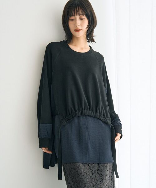 Editt by YECCA VECCA（エディットバイイェッカヴェッカ）の「素材MIXレイヤード起毛プルオーバー（スウェット・レディース・ブラック/グレー/チャコールグレー・FREE）」の2枚目の写真