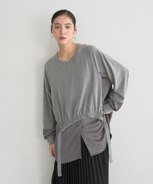 Editt by YECCA VECCA（エディットバイイェッカヴェッカ）の「素材MIXレイヤード起毛プルオーバー（スウェット・レディース・ブラック/グレー/チャコールグレー・FREE）」の5枚目の写真