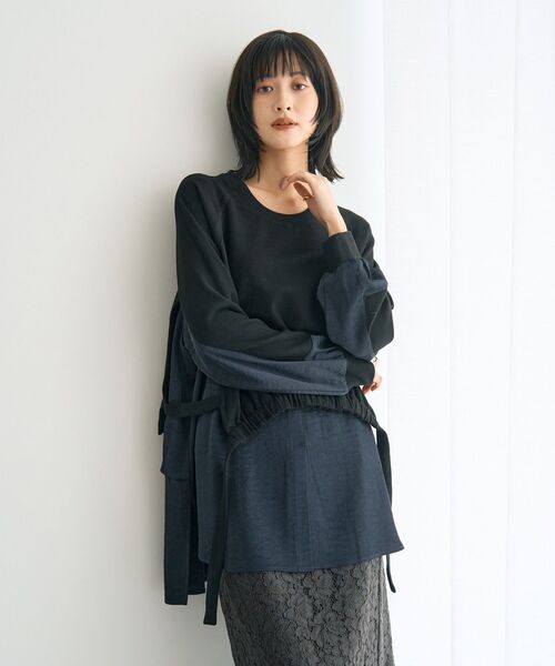 Editt by YECCA VECCA（エディットバイイェッカヴェッカ）の「素材MIXレイヤード起毛プルオーバー（スウェット・レディース・ブラック/グレー/チャコールグレー・FREE）」の7枚目の写真