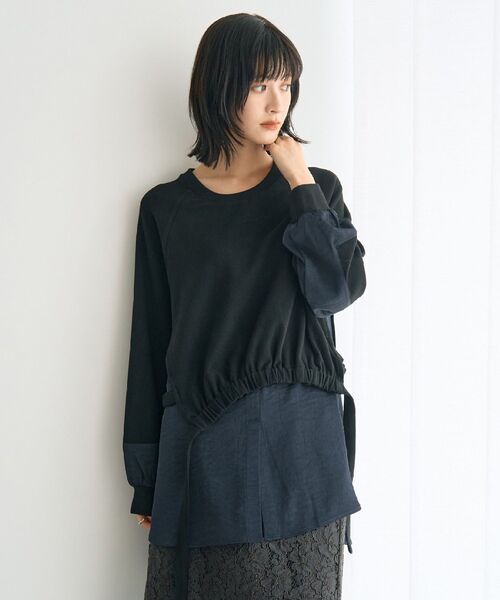 Editt by YECCA VECCA（エディットバイイェッカヴェッカ）の「素材MIXレイヤード起毛プルオーバー（スウェット・レディース・ブラック/グレー/チャコールグレー・FREE）」の8枚目の写真