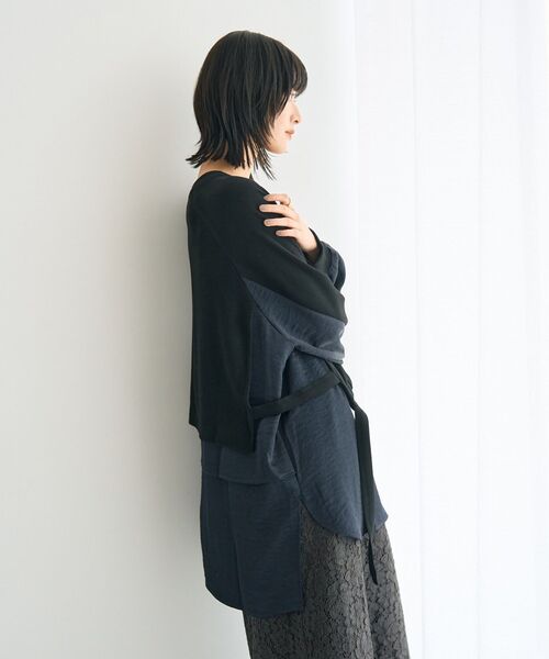 Editt by YECCA VECCA（エディットバイイェッカヴェッカ）の「素材MIXレイヤード起毛プルオーバー（スウェット・レディース・ブラック/グレー/チャコールグレー・FREE）」の10枚目の写真