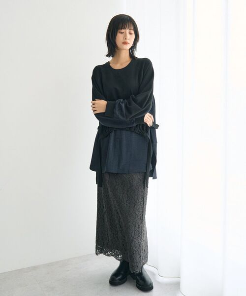 Editt by YECCA VECCA（エディットバイイェッカヴェッカ）の「素材MIXレイヤード起毛プルオーバー（スウェット・レディース・ブラック/グレー/チャコールグレー・FREE）」の16枚目の写真