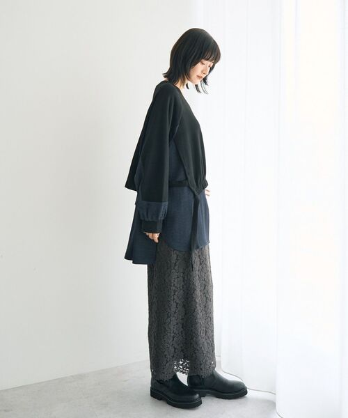 Editt by YECCA VECCA（エディットバイイェッカヴェッカ）の「素材MIXレイヤード起毛プルオーバー（スウェット・レディース・ブラック/グレー/チャコールグレー・FREE）」の17枚目の写真