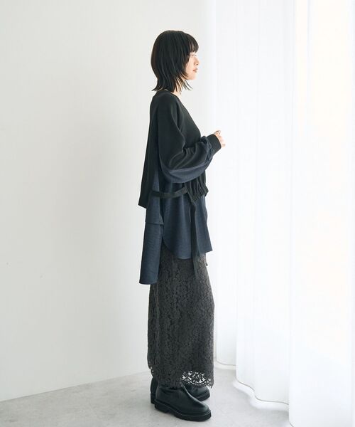 Editt by YECCA VECCA（エディットバイイェッカヴェッカ）の「素材MIXレイヤード起毛プルオーバー（スウェット・レディース・ブラック/グレー/チャコールグレー・FREE）」の18枚目の写真