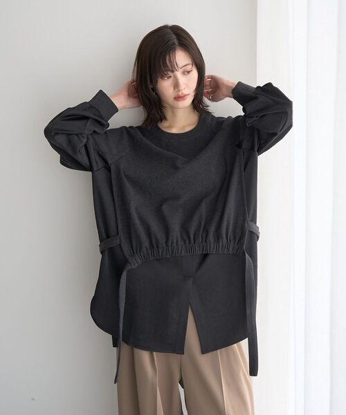 Editt by YECCA VECCA（エディットバイイェッカヴェッカ）の「素材MIXレイヤード起毛プルオーバー（スウェット・レディース・ブラック/グレー/チャコールグレー・FREE）」の20枚目の写真