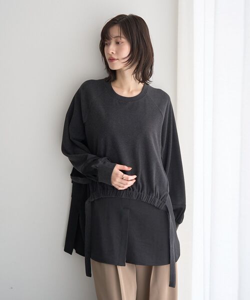 Editt by YECCA VECCA（エディットバイイェッカヴェッカ）の「素材MIXレイヤード起毛プルオーバー（スウェット・レディース・ブラック/グレー/チャコールグレー・FREE）」の21枚目の写真