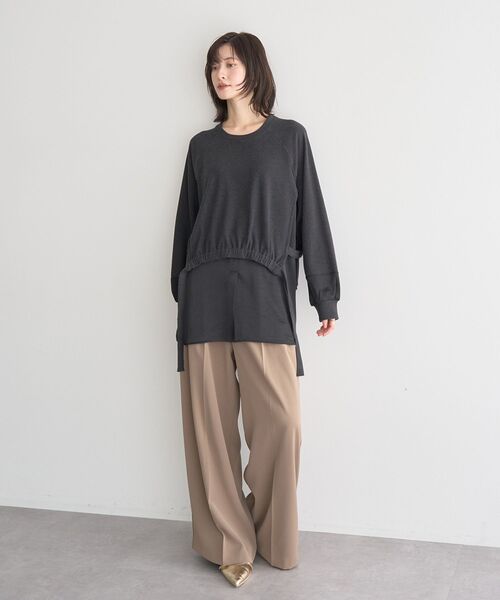 Editt by YECCA VECCA（エディットバイイェッカヴェッカ）の「素材MIXレイヤード起毛プルオーバー（スウェット・レディース・ブラック/グレー/チャコールグレー・FREE）」の22枚目の写真