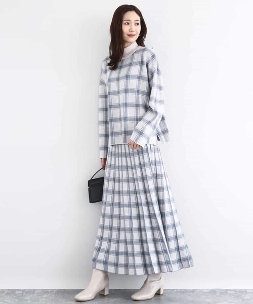 チェック柄プリーツニットスカート/洗える（スカート）｜MK MICHEL