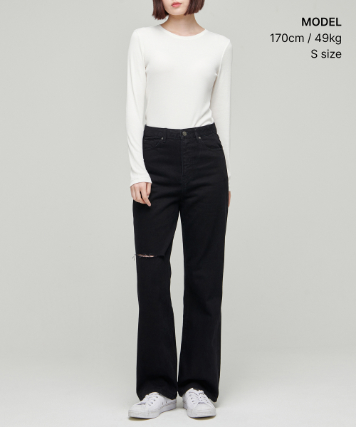 MUSINSA STANDARD WOMAN（ムシンサスタンダードウーマン）の「ウィメンズスラッシュルーズストレートデニムパンツ[ブラック]（デニムパンツ・レディース・その他・30/24/25/26/27/28/29）」の2枚目の写真