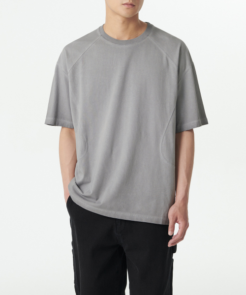 MUSINSA STANDARD（ムシンサスタンダード）の「ルナ ダイング ストラクチャード オーバーサイズ クルーネック Tシャツ [ライトグレー]（Tシャツ/カットソー・メンズ・その他・XX-LARGE/XXX-LARGE/LARGE/MEDIUM/SMALL/X-LARGE）」の2枚目の写真