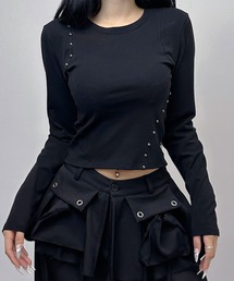 FOLLOWIN（フォロウィン）の「4COLOR/スタッズアクセントアシンメトリートップス（Tシャツ/カットソー）」