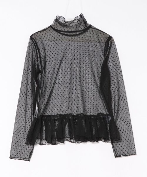 Lace Ladies(レースレディース)の「ドット柄 シアー ハイネック 裾フリル トップス(その他トップス・レディース・アイボリー/ブラック・FREE)」の3枚目の写真