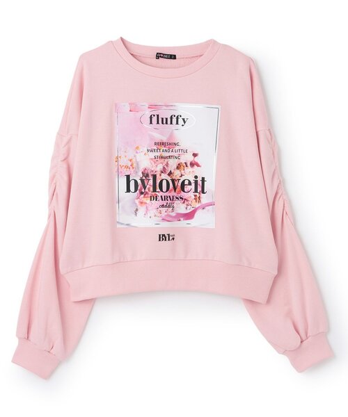 by LOVEiT（バイラビット）の「袖シャーリングケーキプリントプルオーバー（スウェット・キッズ・ブルーグレー/チャコール/ピンク・130cm/120cm/160cm/140cm/150cm）」の3枚目の写真