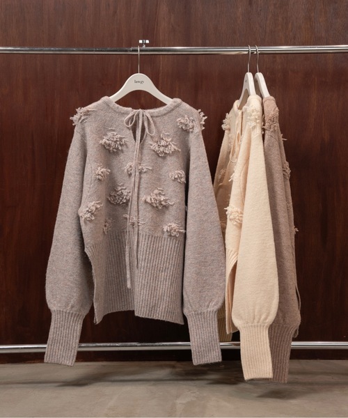 lawgy（ラウジー）の「string neck 2way fringe knit / ストリングネック2wayフリンジニット（ニット/セーター・レディース・ホワイト/ベージュ系/ピンク系・FREE）」の16枚目の写真